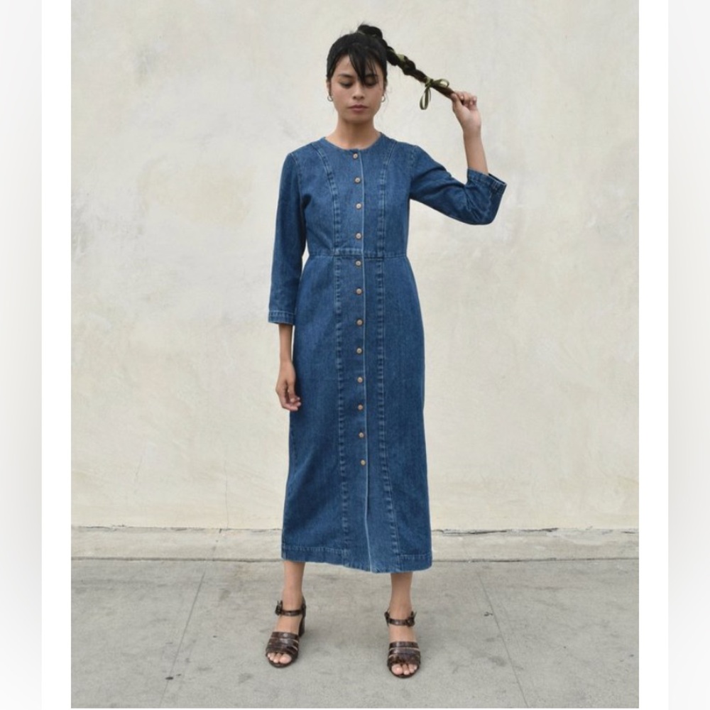 Ilana Kohn denim maxi dress 3/4 sleeves button down size 4 - Picture 11 of 11
